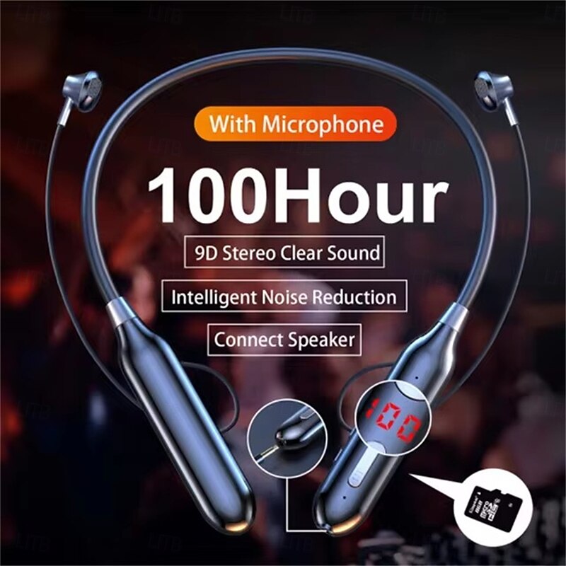 100 Hour Music Wireless Bluetooth Earphone 9D Strong Bass in Ear Sport Headset Neckband With Output MIC