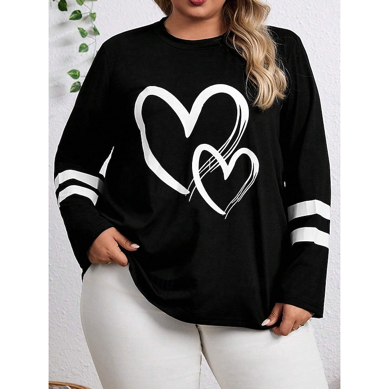 Women's T shirt Long Sleeve Plus Size Tee Daily Casual Long Sleeve Black Spring Fall Prefall3