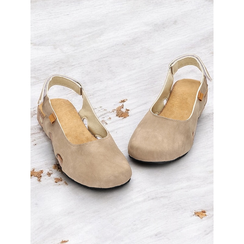 Women's Vintage-Style Beige Suede Slingback Sandals with Cut-Out Design and Cork Sole - Comfortable and Stylish for Summer Wear4