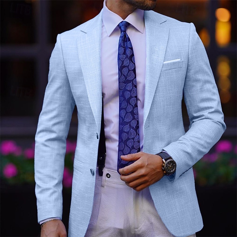 Men's Graduation Blazer Business Cocktail Party Wedding Party Fashion Casual Spring &  Fall Polyester Solid Color Pocket Buttons Comfortable Single Breasted Blazer Coffee Light Blue Gray