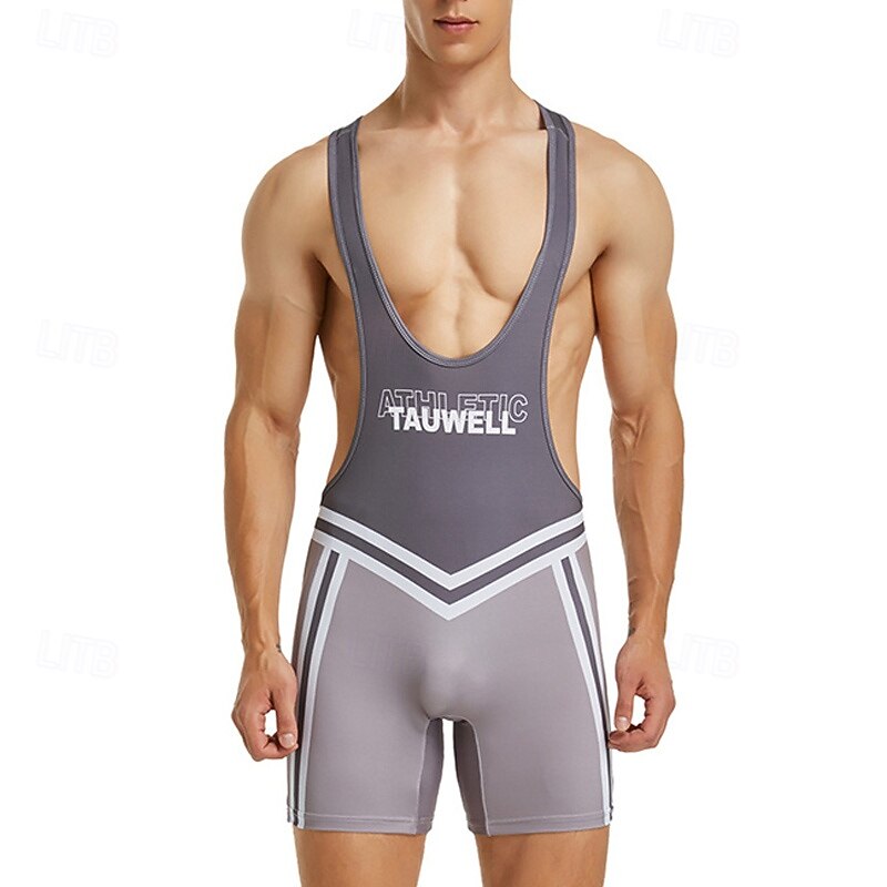 Men's Wrestling Suit Body Shaping Jumpsuit Shapewear Breathable Quick Dry High Stretch Summer Spring Polyester Outdoor Walking Jogging Blue Grey