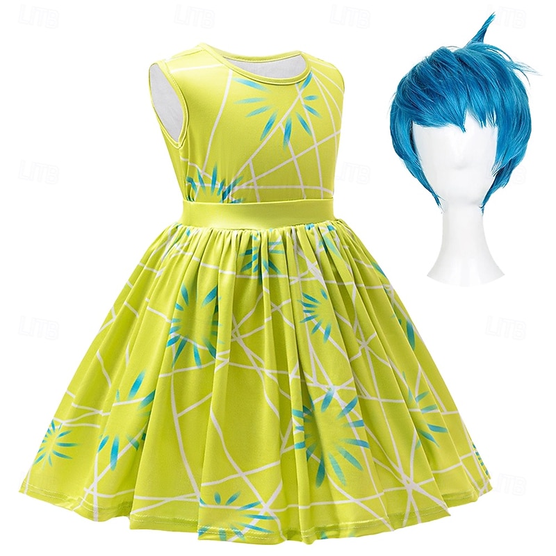 Inside Out 2 Joy Dress Costume Girls' Movie Cosplay Cosplay Halloween Carnival Party With Costume Wigs