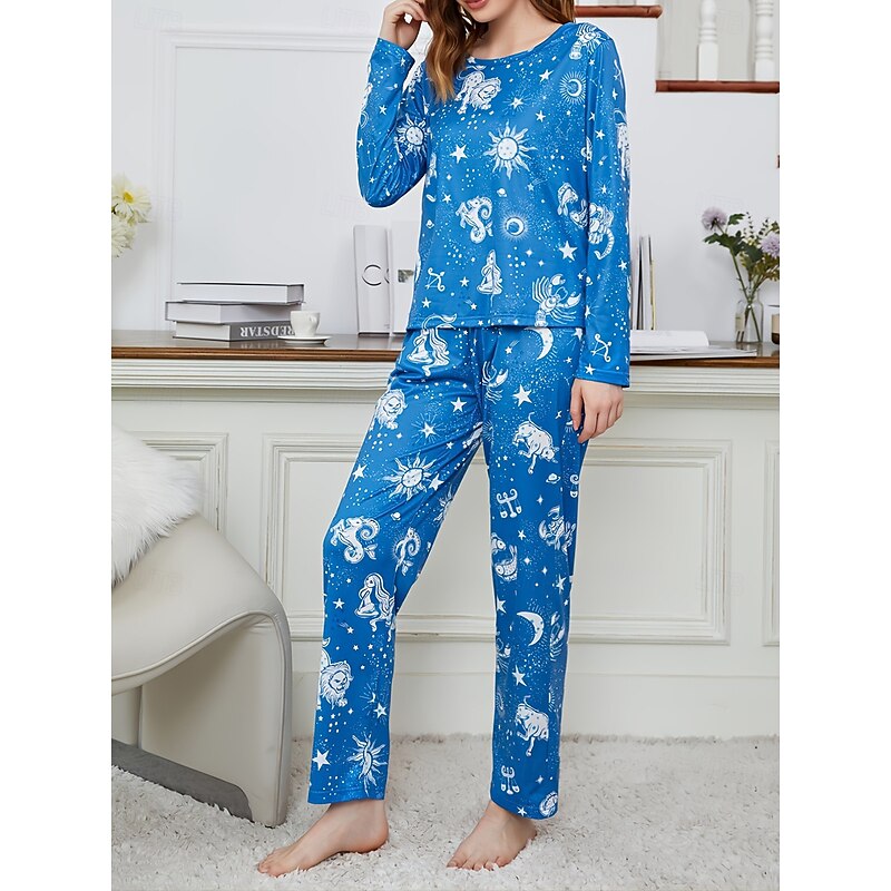 Women's Pajamas Sets Floral Animal Fashion Comfort Home Daily Bed Breathable Crew Neck Long Sleeve T shirt Tee Pant Spring Fall Home Outfits4