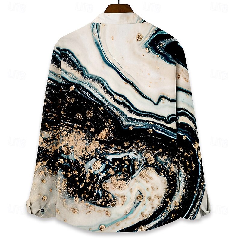 Men's Beach Shirt Button Up Shirt Long Sleeve Hawaiian Vacation Daily Fall Winter Spring & Summer Collared Shirts 3D Print Blue Brown2