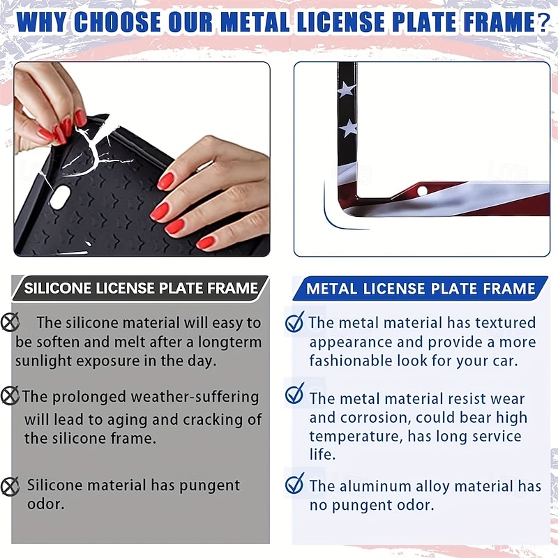 American Flag License Plate Frame Holder Universal Aluminum Matte Stripe US Flag Gloss Car Plate Frame Covers With Free Screws Fasteners Caps for US License Plate4
