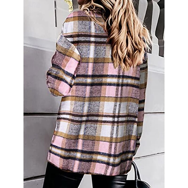 Women's Blouse Plaid Casual Long Sleeve V Neck Daily Pink Blue Gray Spring Fall4