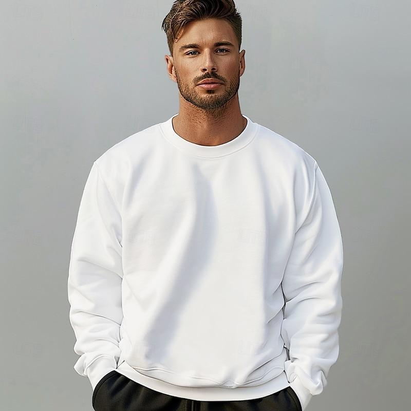 Men's Plain Sweatshirt Long Sleeve Sweatshirt Crew Neck Basic Athletic non-printing Casual Daily Sports Fall Winter