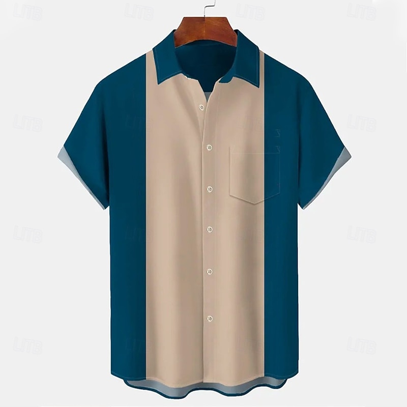 Men's Shirt Summer Shirt Beach Wear Casual Shirt Bowling Shirt Button Up Shirt Black Wine Blue Green Gray Short Sleeve Color Block Lapel Vacation Daily Front Pocket Clothing Apparel Cotton Fashion2