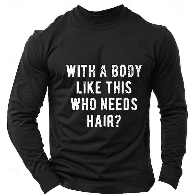 Men's Text / Number T Shirt Long Sleeve Shirt 100% Cotton Long Sleeve Graphic Shirt Light Heather Grey Black Wine Comfortable Tee Vacation Street Fashion Designer Clothing2