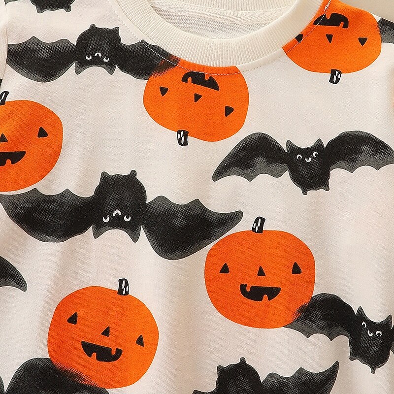 Halloween Boys 3D Pumpkin Bat Sweatshirt Long Sleeve Spring Fall Fashion Basic 100% Cotton Kids 4-7 Years Crew Neck Outdoor Casual Daily Regular Fit4