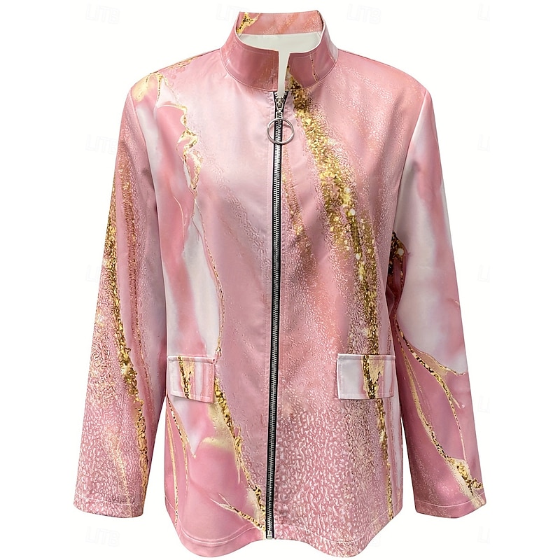 Women's Casual Jacket Adjustable Solid Color Comfortable Fashion Regular Fit Outerwear Long Sleeve Spring Pink S3