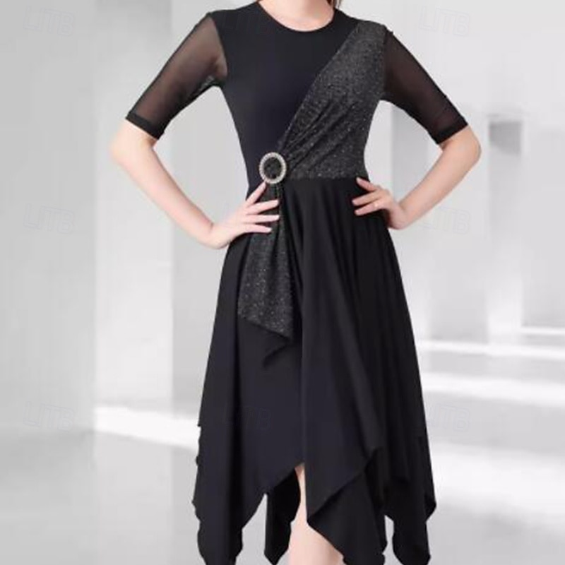 Latin Dance Dress Splicing Women's Performance Daily Wear Half Sleeve Elastane3