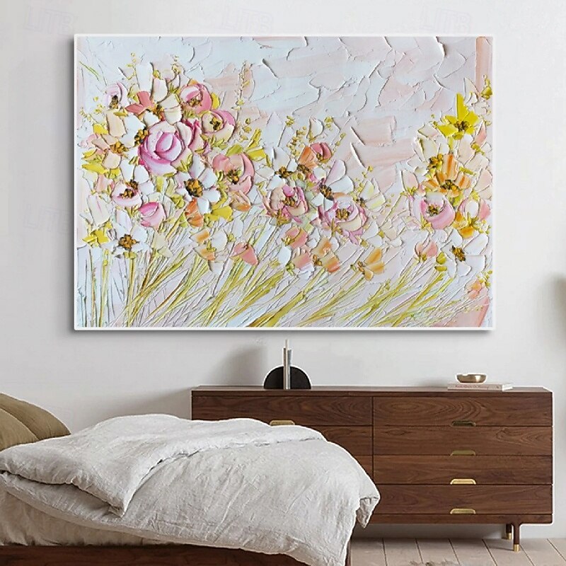 100% handmade 3D White Flowers Painting on canvas Oil Painting Hand painted Abstract Canvas Painting Handmade Flower painting Wall Art Picture for Living Room Bedroom Decor2