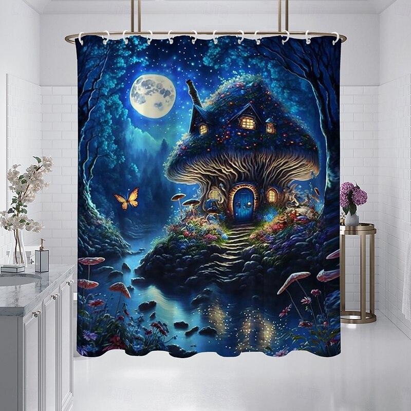 Shower Curtain with Hooks 180cm*180cm(70"*70") Polyester Washable Waterproof Pattern Bathroom Bathtub Decor Landscape Forest3