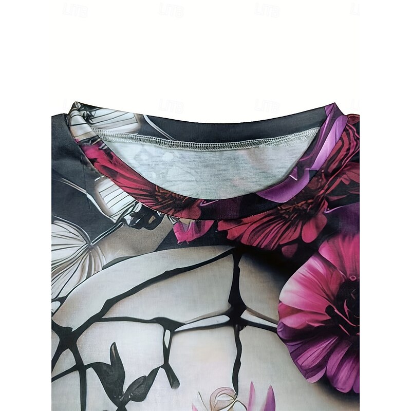 Halloween Women's T Shirt Skulls Long Sleeve Crew Neck Long Sleeve Tunic Tee Print Purple Spring Fall Prefall4