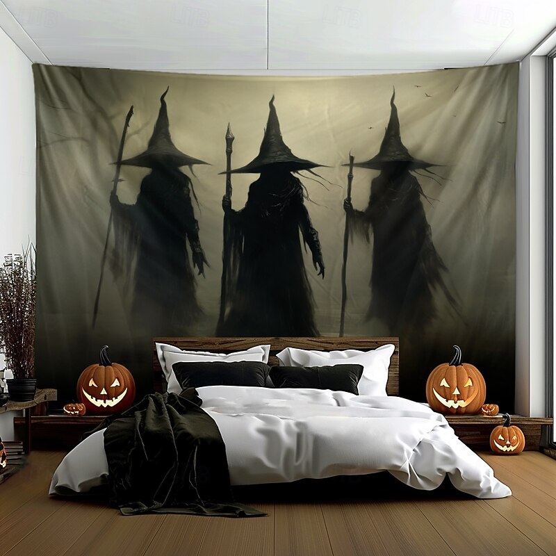 Halloween Decorations Three Witches Hanging Tapestry Wall Art Large Tapestry Mural Decor Photograph Backdrop Blanket Curtain Home Bedroom Living Room Decoration Zombie Bride Bloody Hand3