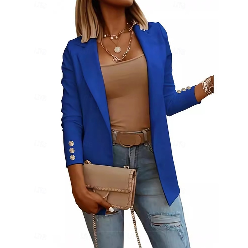 Women's Fashion Streetwear Daily Blazer Dress Pants Long Sleeve Shirt Collar Plain Wedding Guest Work Black White Red Fall Regular Fit 7