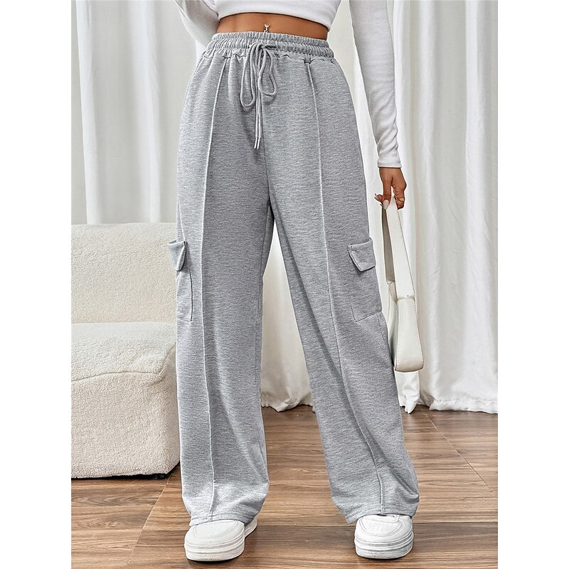 Women's Sweatpants Chinos Fashion Streetwear Full Length High Waist Plain Pocket Elastic Waistband Comfy Soft Comfortable Micro-elastic Outdoor Street Gray Fall Winter Regular Fit4