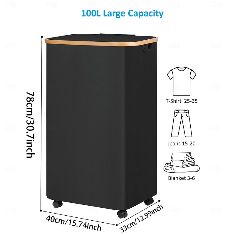 75L Slim Laundry Hamper with Wheels,Clothes Hamper for Laundry,Laundry Basket with Lid & Inner Bag,for Laundry Room, Bedroom, Dormitory Organization4