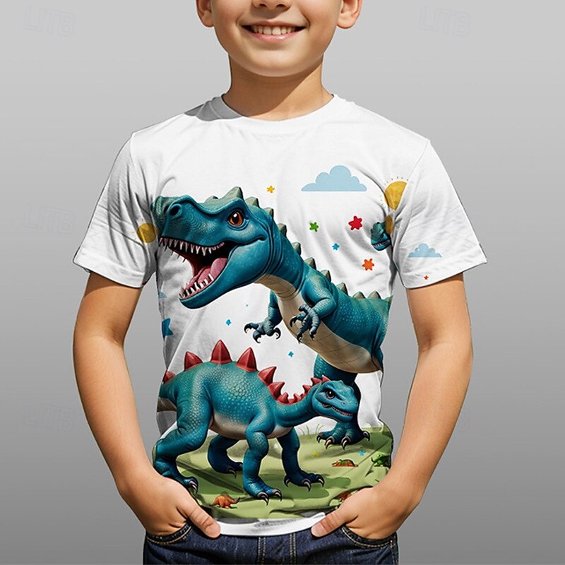 Boys 3D Graphic Animal Dinosaur Tee Short Sleeve Summer Spring Fashion Basic Kids 4-12 Years Crew Neck Outdoor Casual Daily Regular Fit4