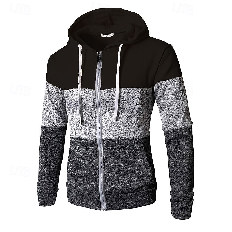 Men's Full Zip Hoodie Zip Up Hoodie Black Wine Navy Blue Camel Hooded Color Block Zip Up Patchwork Sports & Outdoor Daily Holiday Polyester Streetwear Basic Casual Spring &  Fall Clothing Apparel3