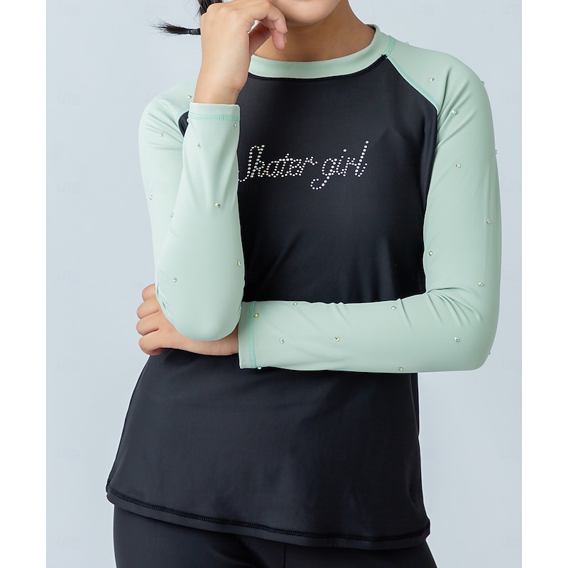 Figure Skating Pants Figure Skating Jacket with Pants Women's Girls' Ice Skating Jacket Tights Outfits Black / Orange Black Green Patchwork Thumbhole Spandex Stretchy Training Practice Professional3