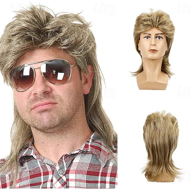 Mullet Wigs for Men, 80S Long Hair Curly Wig 70S Curly Disco Punk Rock Ginger Wig for Carnival Cosplay Party Halloween Wigs4