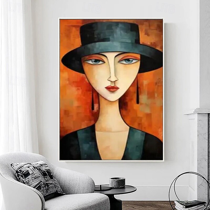 Hand painted Contemporary art of woman's portrait Face Art Handmade Oil Painting Abstract Modern Rolled Canvas (No Frame)3