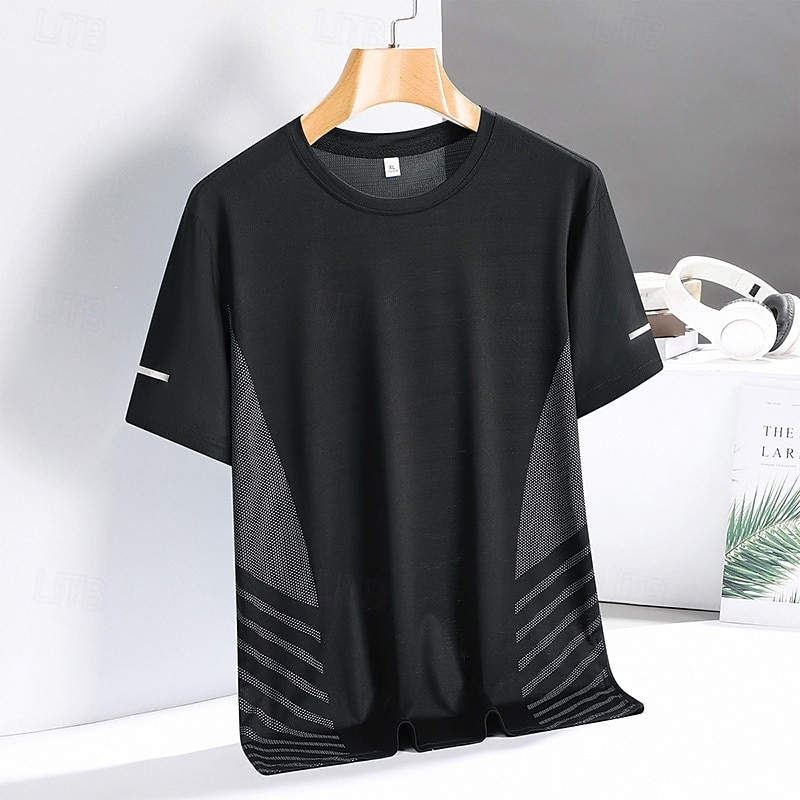 Men's T shirt Short Sleeve Crew Neck Tee Tshirt Muscle T-Shirt Short Sleeve Shirt Outdoor Quick Dry Workout Soft Polyester Patchwork Black White Royal Blue Gym Climbing Camping / Hiking / Caving