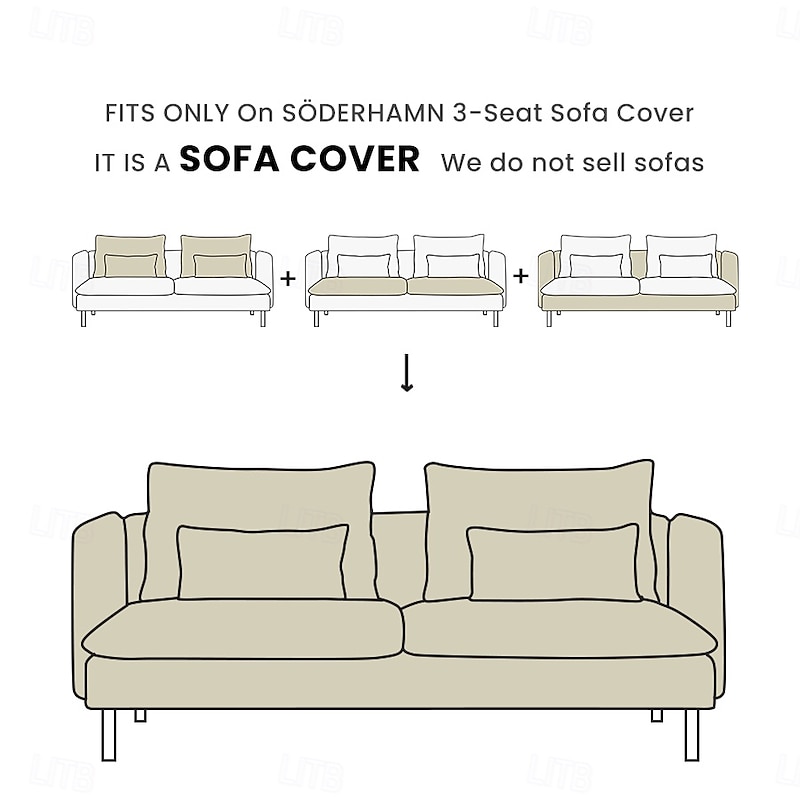 3-Seat Sofa Cover with Fine Linen Armrests Slipcovers Solid Color  SODERcover LITB PRIME cover2