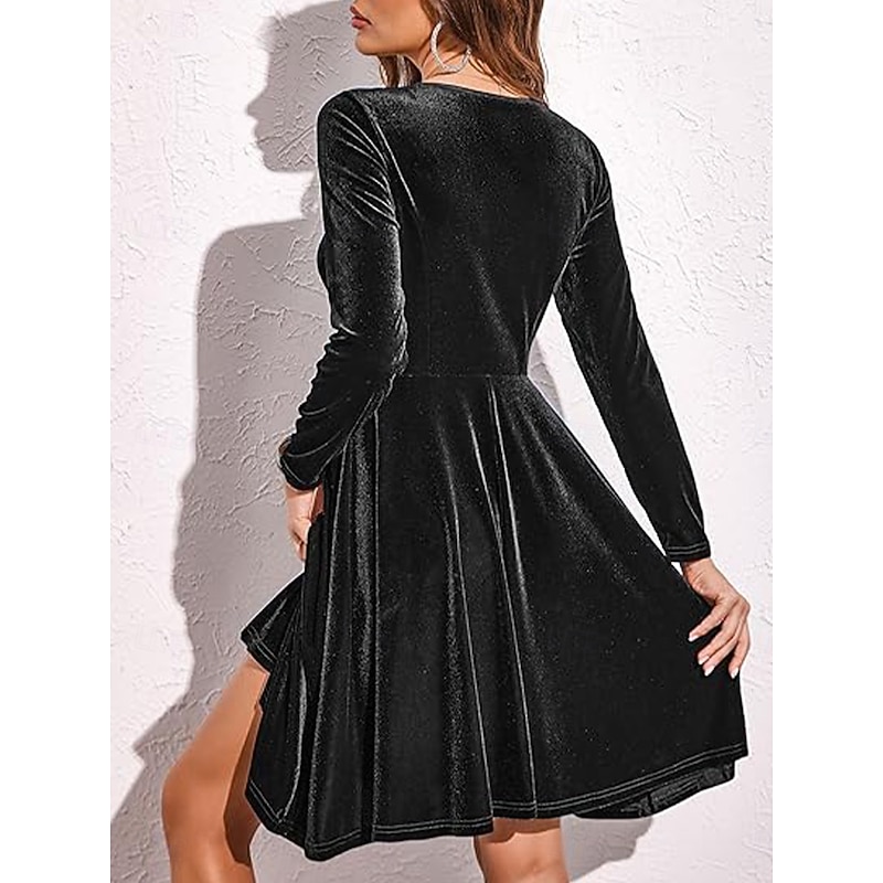 Women's Black Dress Velvet A Line Dress Fashion Long Dress Crew Neck Long Sleeve Plain Regular Fit Black Red Green Spring Fall S M L XL 2XL3
