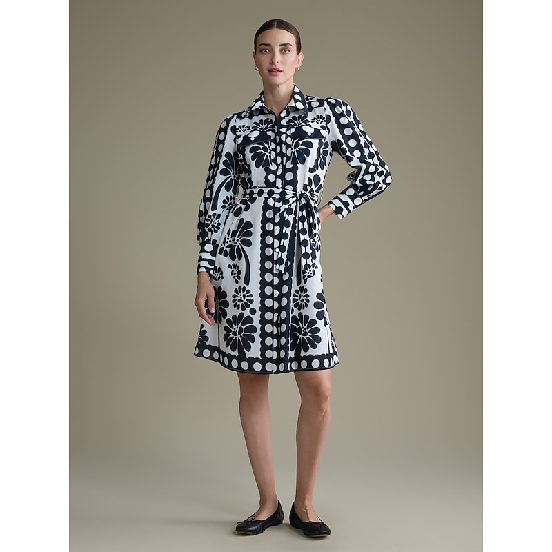 Elegant Floral Lapel Midi Dress - Main Image