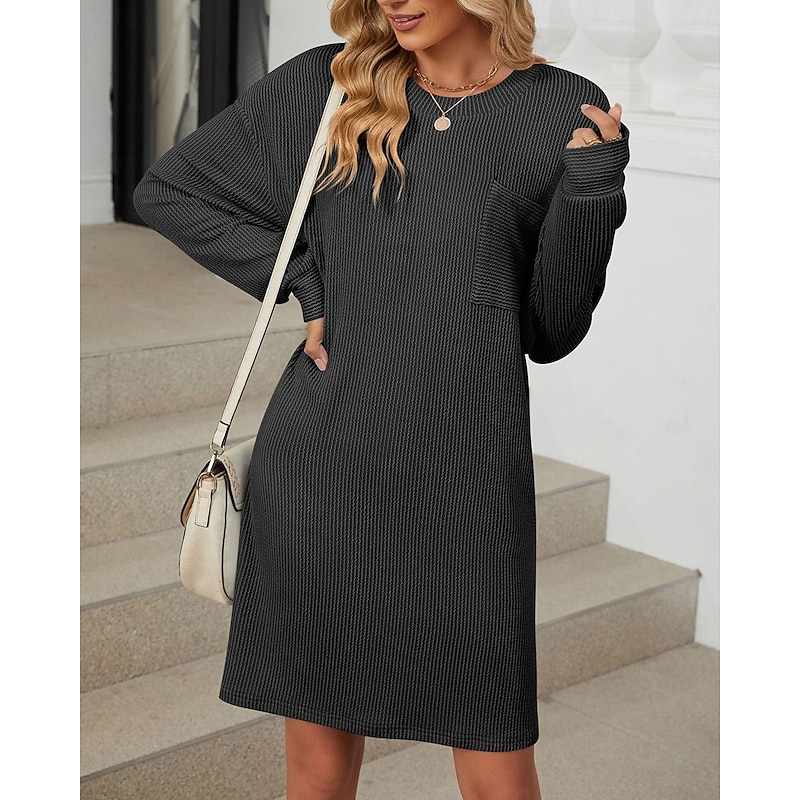 Women's Mini Dress Black Dress Cocktail Dress Formal Dress Shift Dress Fashion Modern Office Loose Fit Plain Long Sleeve Crew Neck Black Pink Sky Blue Beige Summer Spring Fall