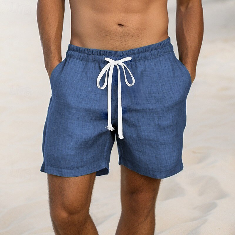 Men's Shorts Linen Shorts Summer Shorts Drawstring Elastic Waist Straight Leg Plain Comfort Breathable Above Knee Casual Daily Holiday Fashion Classic Style Black White