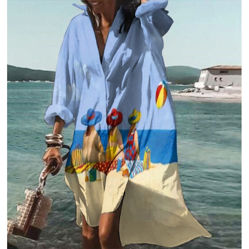 Women's Midi Dress Shirt Dress Animal Print Button Pocket Shirt Collar Casual Daily Beach Long Sleeve Summer Spring2