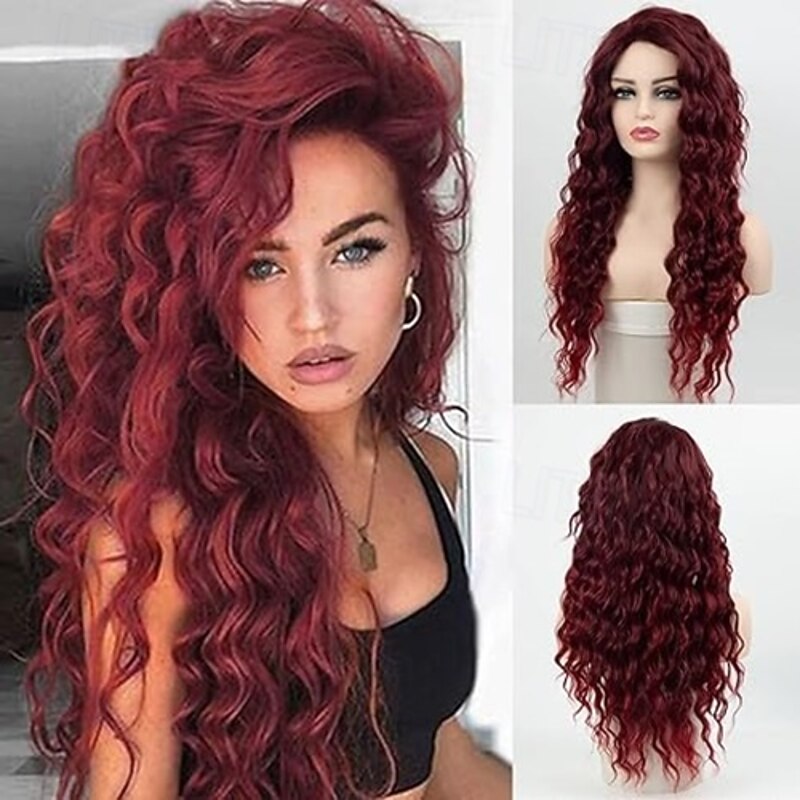 Long Curly Wavy Wig for Women Brown with Highlights Curly Wig Loose Wave Hair Glueless Heat Resistant Synthetic Wig for Daily Party Use2