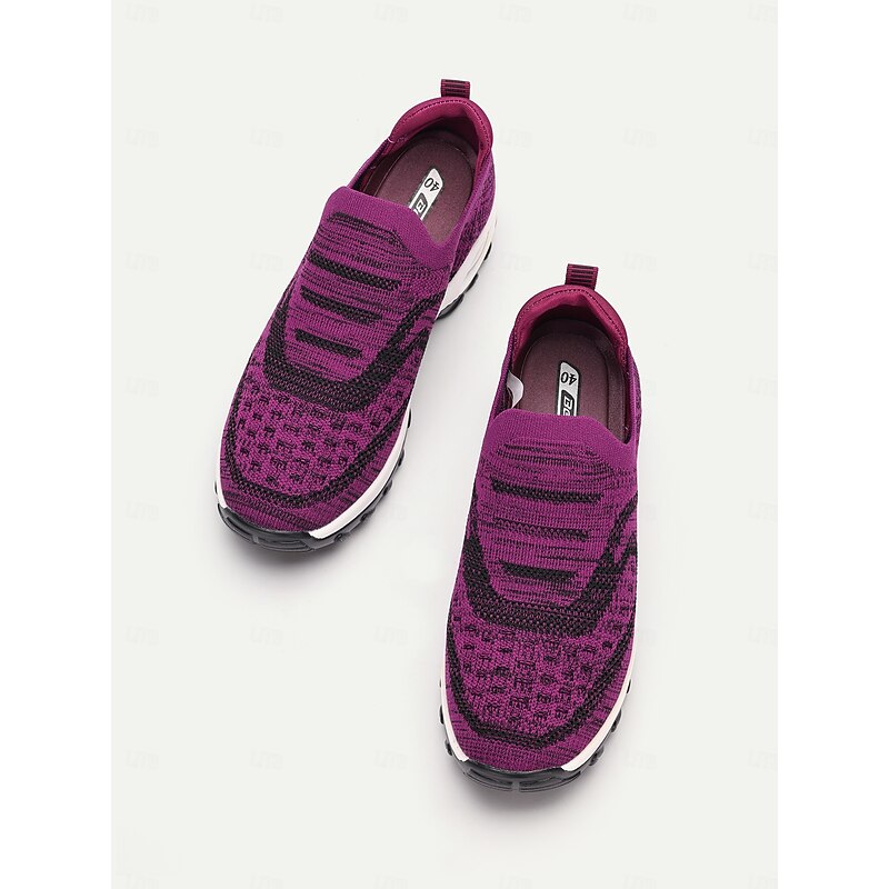 Women's Purple Knit Slip-On Sneakers with Air Cushion Sole for Walking and Casual Wear3