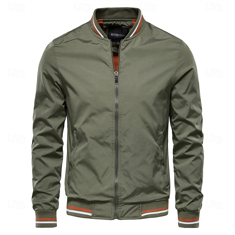 Men's Lightweight Jacket Bomber Jacket Sports Outdoor Casual Daily Windbreaker Zipper Spring &  Fall Color Block Casual Regular Camel Black Green Khaki Dark Blue Jacket