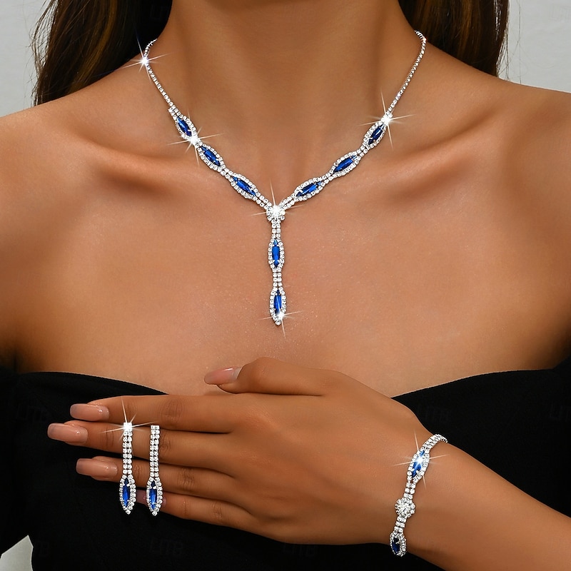 Jewelry Set 4pcs Rhinestone Alloy Earrings Necklace Bracelets Women's Elegant Cute Dainty Geometrical Geometric Jewelry Set For Wedding Anniversary Valentine's Day