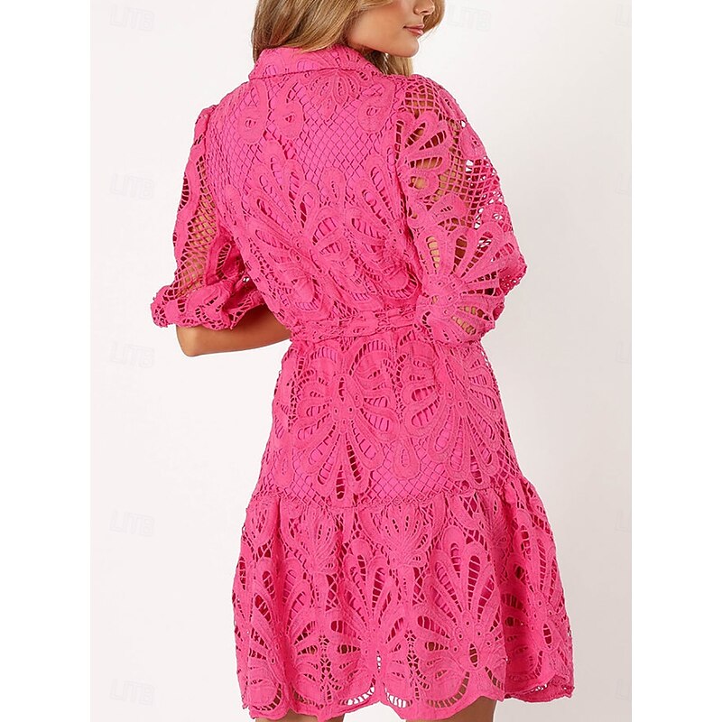 Women's Midi Dress Black Dress Lace Dress Cocktail Dress Formal Dress Elegant Casual Street Date Loose Fit Plain Half Sleeve Shirt Collar Black Pink Blue Summer Spring3