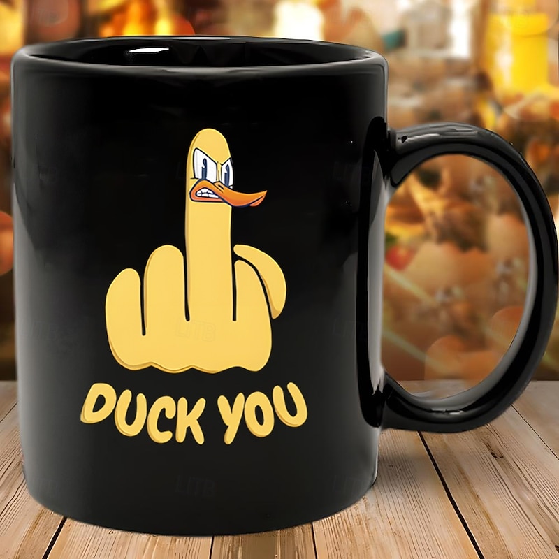 Duck You Funny Mug Ceramic Funny Coffee Gift Mug Cup Black Retro Vintage Casual Street Style Mug 11.2oz/330ml
