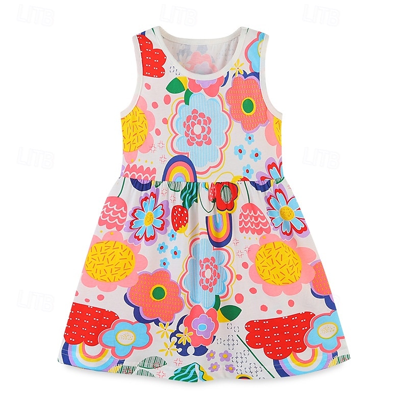 Easter Girls' 3D Flower Dress Sleeveless Summer Vacation Daily Holiday Princess Beautiful Sweet Little Kids(4-7ys) 4-7 Years Casual Dress A Line Dress Knee-length Regular Fit