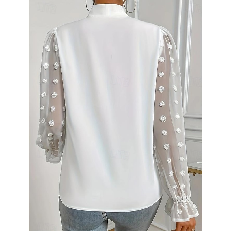 Women's Blouse Stylish Modern Mesh Long Sleeve Regular Tops V Neck Work Daily White Spring Fall4