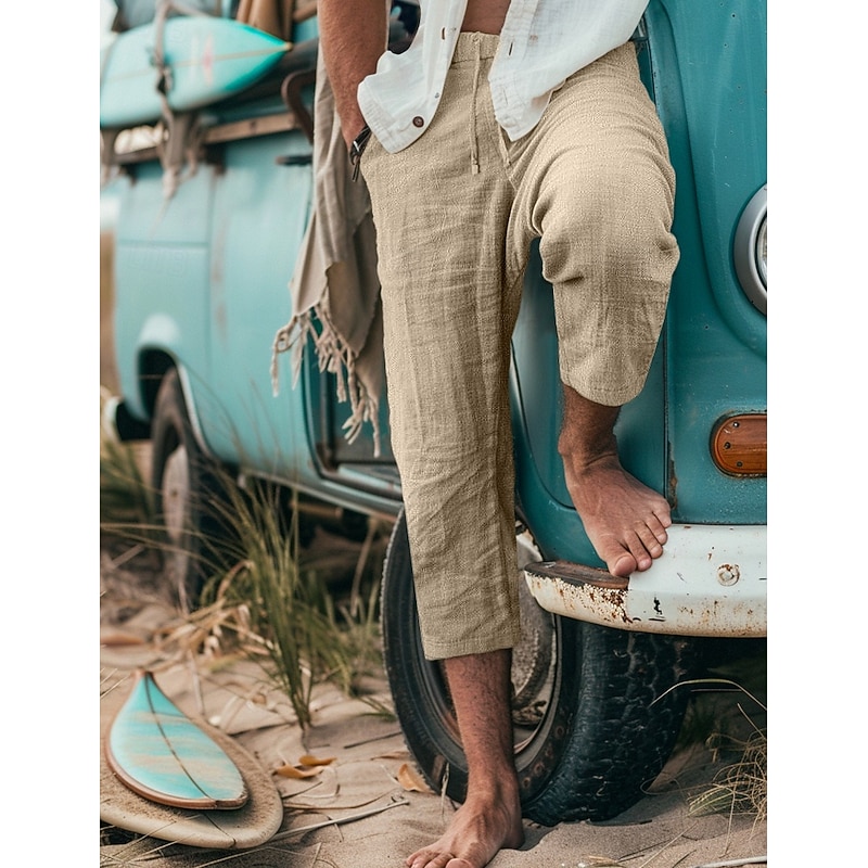 Men's Shorts Summer Shorts Capri Pants Drawstring Elastic Waist Plain Comfort Breathable Calf-Length Outdoor Daily Going out Stylish Casual Gray Green Black Micro-elastic