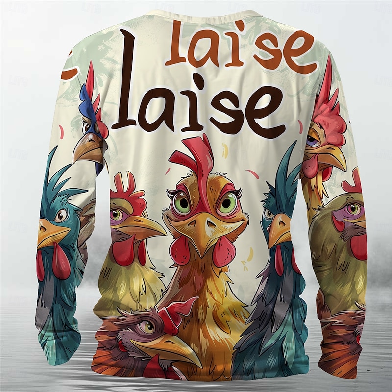 Men's Animal Rooster Funny T Shirt Henley Shirt Long Sleeve T shirt 3D Print Crew Neck Shirt Designer Retro Vintage Street Casual Daily Khaki Summer Spring Fall Clothing Apparel S M L XL XXL XXXL2