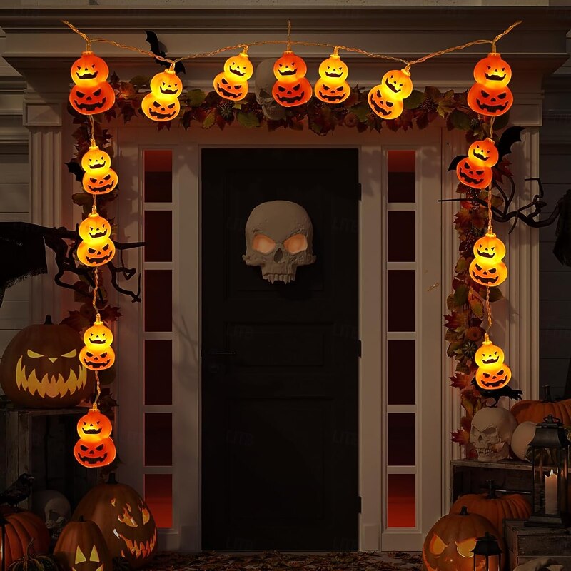 Halloween Light Up Pumpkin String Lights 10/20Led Jack O Lantern Waterproof Battery Powered Lights for Indoor Outdoor Bedroom Holiday Party Halloween Decoration4