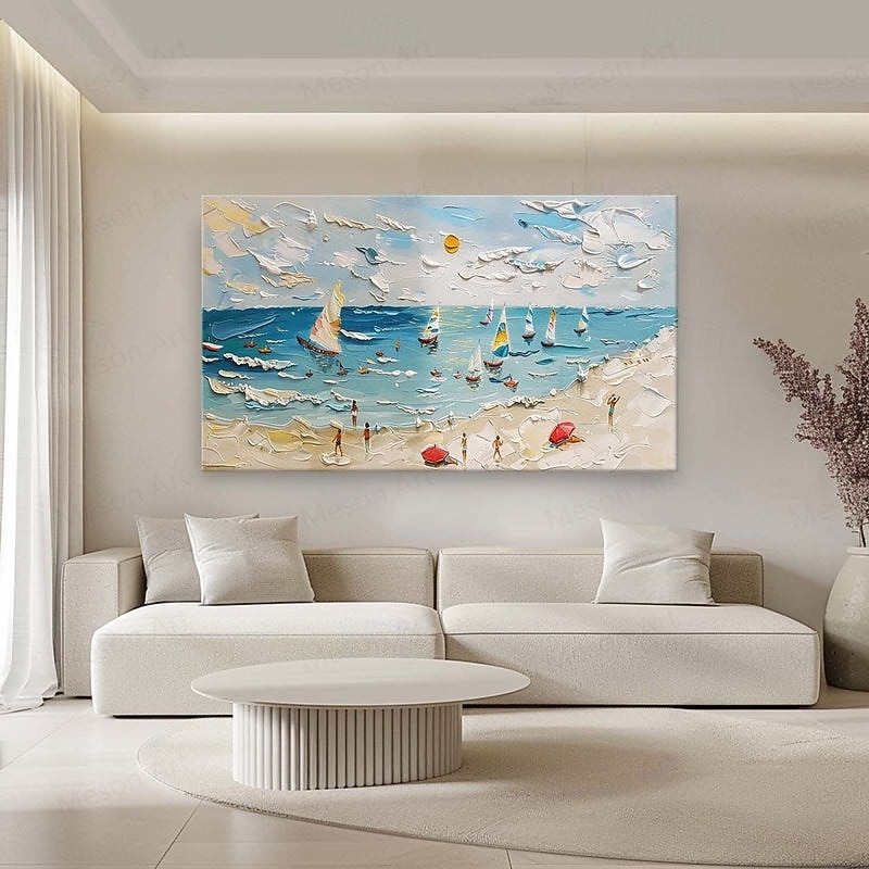 3D wave beach oil painting Handmade Abstract Coastal Oil Paintings On Canvas handmade Sunny Beach Painting in Blue and Beige Colors painting for Home And Office Wall Decor painting4