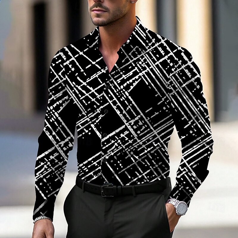 Men's Geometric Geometric Pattern Dress Shirt Button Up Shirt Long Sleeve Business Casual Business Daily Fall Spring & Summer Shirt Collar Button Up 3D Print Black White Blue Purple4