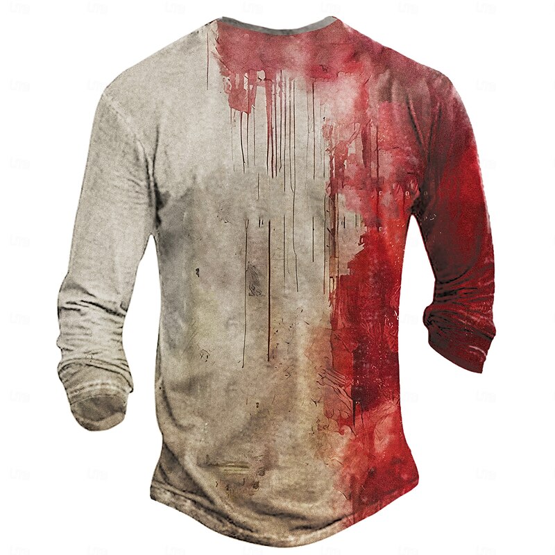 Men's Halloween Blood Splatter Blood stains T Shirt Henley Shirt Long Sleeve 3D Print Designer Retro Vintage Street Casual Daily Summer Spring Fall Gray Henley Henley T-Shirt2