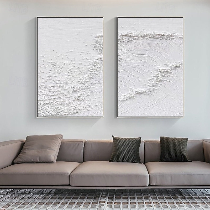 Handmade 3d white wave oil painting Wabi sabi oil painting handmade Wall Art Beige Abstract Painting Canvas A Pair Beige Texture wave painting Wall Art Neutral Abstract Wall Art Wall Decor2